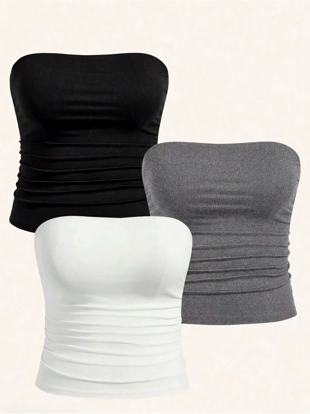 3-Pack Plus size women’s crop tube tank. Black, White, and Gray. NEW no tags